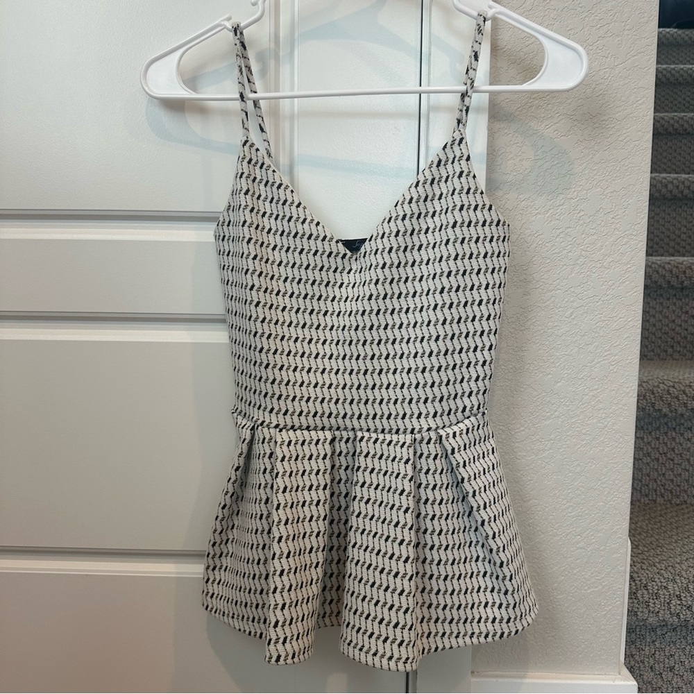 Soprano Black and White Peplum Camisole Tank Top XS